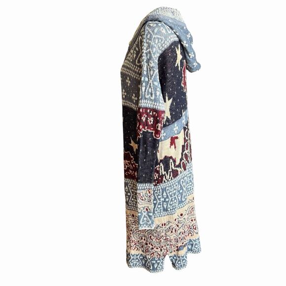 Free People Americana Bandana Hooded Long Duster Cardigan M Women's Sweater - Picture 2 of 11
